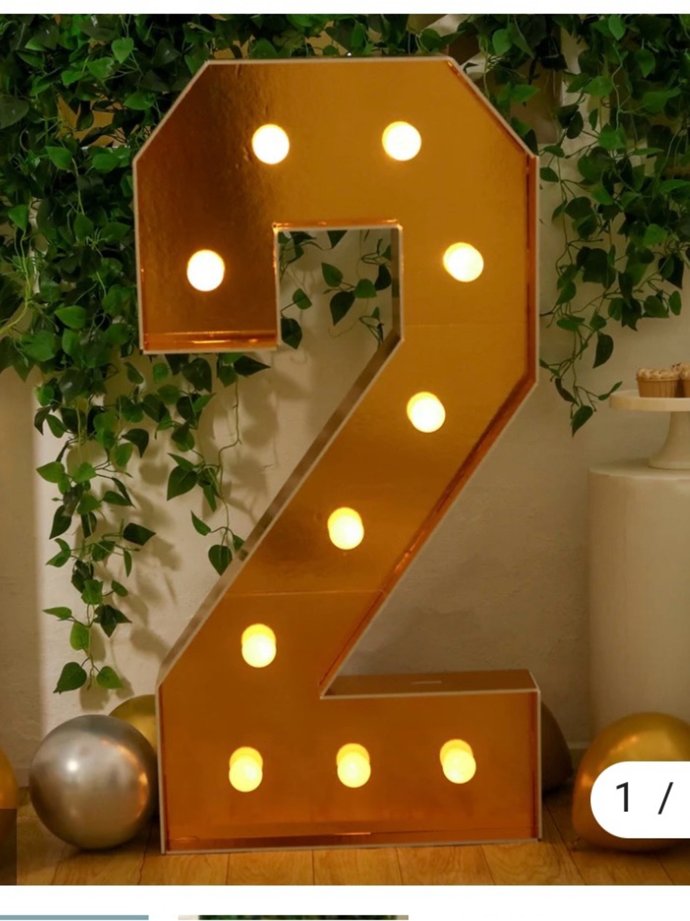 2 foot, black and gold marquee number 2 with lights… u build